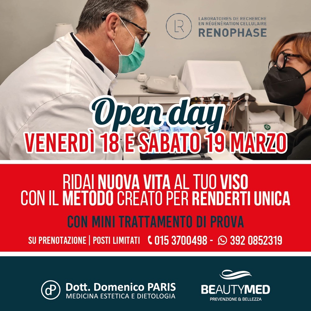 VENERDI'18 MARZO E SABATO 19 MARZO OPEN DAY CON IL METODO BEAUTYMED CREATO IN COLLABORAZIONE CON RENOPHASE!