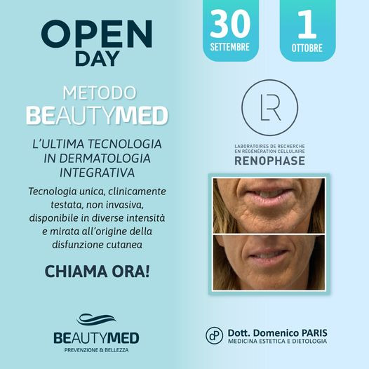30 settembre dalle 9.00 alle 19.00 e  sabato 1 ottobre ti aspettiamo su prenotazione per mostrarti il Metodo BeautyMed Renophase