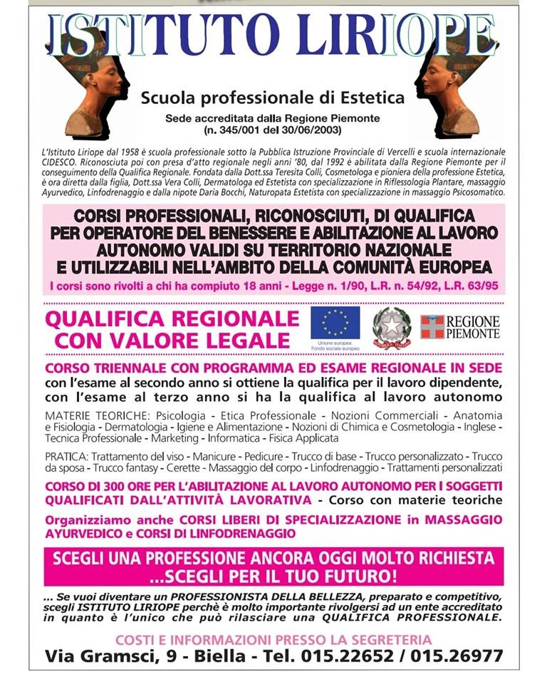 CORSI PROFESSIONALI RICONOSCIUTI CON QUALIFICA DI OPERATORE DEL BENESSERE PRESSO L'ISTITUTO LIRIOPE