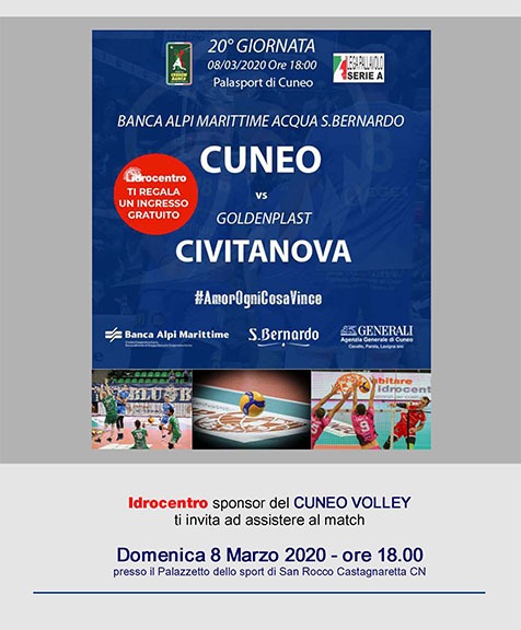 IDROCENTRO SPONSOR DEL CUNEO VOLLEY 08 MARZO ORE 18.00 VIENI AD ASSISTERE AL MATCH