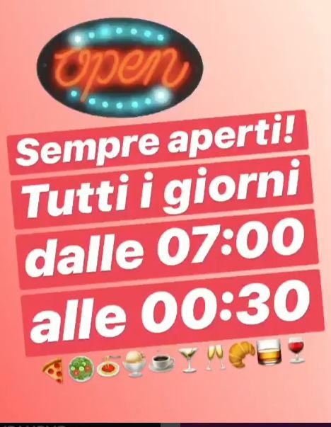 NOI SIAMO SEMPRE APERTI DALLE ORE 07.00 ALLE ORE 00.30