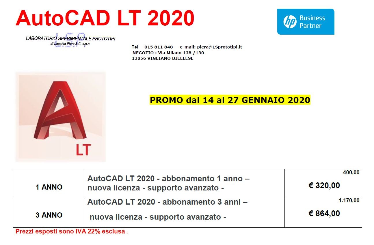 DAL 14 AL 27 GENNAIO PROMOZIONE PER AUTOCAD LT 2020