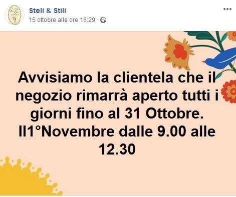 ORARI DI APERTURA NEGOZIO STELI & STILI A MONGRANDO