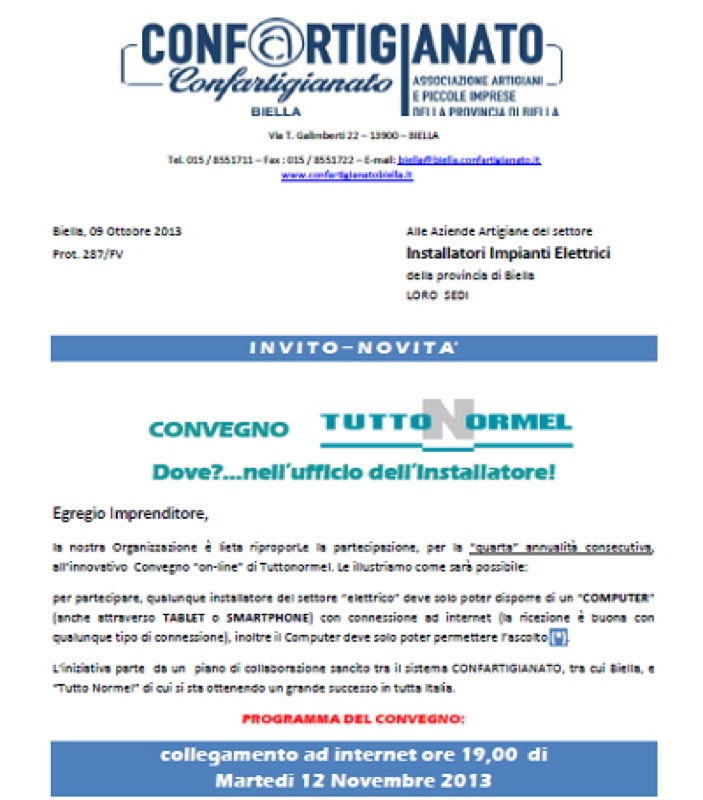 12 NOVEMBRE 2013 CONVEGNO TUTTO NORMEL  | Il Cerca Artigiano di Qualità