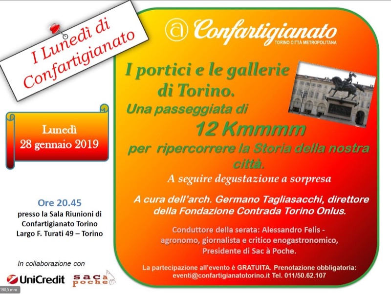 I LUNEDI' DI CONFARTIGIANATO: I PORTICI E LE GALLERIE DI TORINO | Il Cerca Artigiano di Qualità