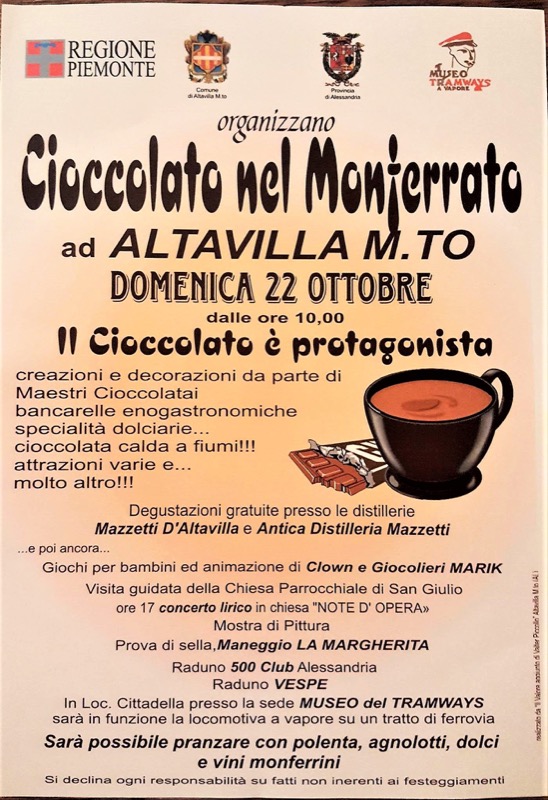 CIOCCOLATO NEL MONFERRATO DOMENICA 22 OTTOBRE AD ALTAVILLA MONFERRATO (AL) | Il Cerca Artigiano di Qualità