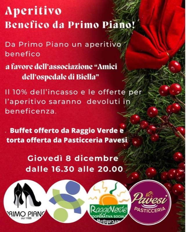 GIOVEDI' 08 DICEMBRE APERITIVO BENEFICO DA PRIMO PIANO BIELLA | Il Cerca Artigiano di Qualità