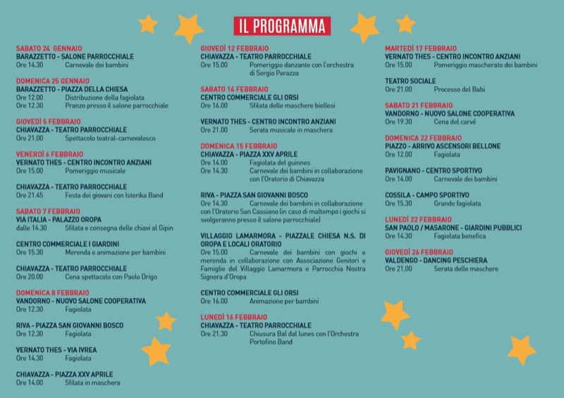 BIELLA - CHIAVAZZA CARNEVALE 2015 PROGRAMMA DETTAGLIATO SUL SITO DEL COMUNE | Il Cerca Artigiano di Qualità