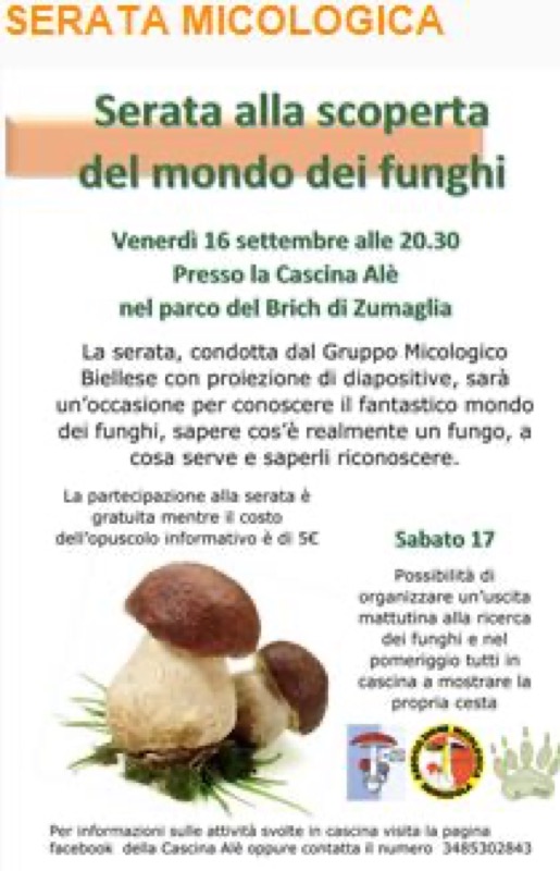 VENERDI' 16 SETTEMBRE SERATA MICOLOGICA - CASCINA ALE' ZUMAGLIA | Il Cerca Artigiano di Qualità