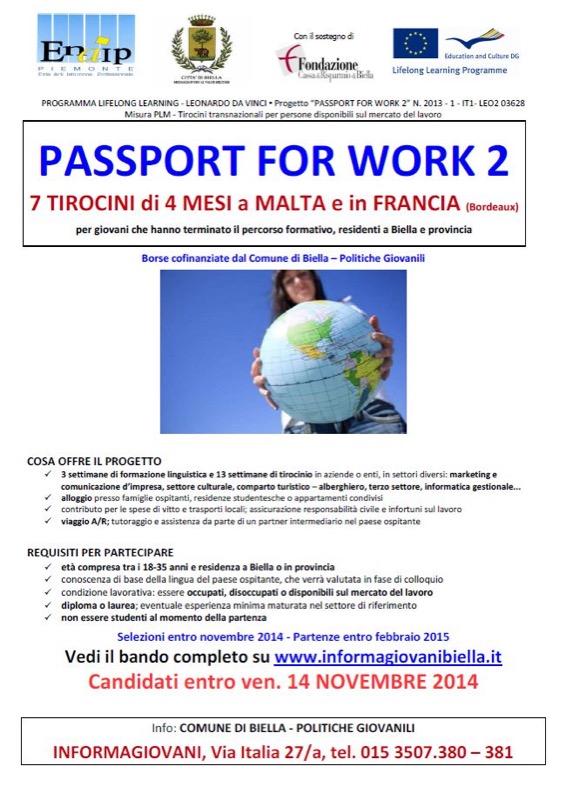 PASSPORT FOR WORK 2 - 7 TIROCINI DI 4 MESI A MALTA ED IN FRANCIA | Il Cerca Artigiano di Qualità