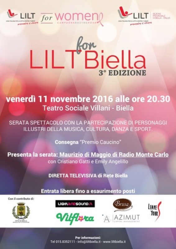 LILT FOR BIELLA 2016 VENERDI' 11 NOVEMBRE | Il Cerca Artigiano di Qualità