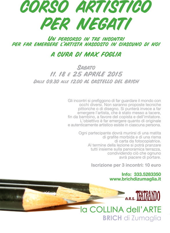 CORSO ARTISTICO PER NEGATI: 11-18-25 APRILE PRESSO BRICH DI ZUMAGLIA | Il Cerca Artigiano di Qualità