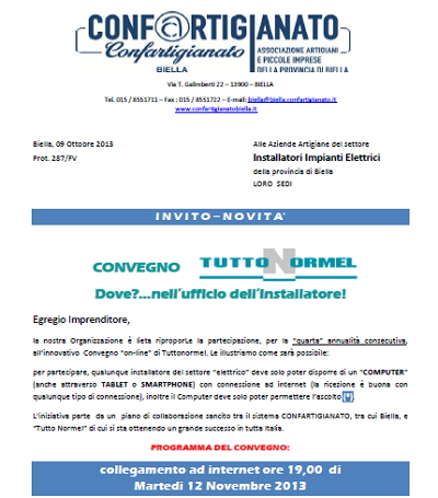 12 NOVEMBRE 2013 CONVEGNO TUTTO NORMEL  | Il Cerca Artigiano di Qualità
