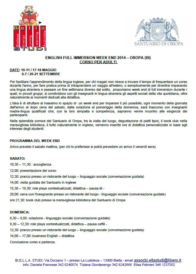 Week end di full immersion in inglese ad Oropa per bambini ed adulti | Il Cerca Artigiano di Qualità