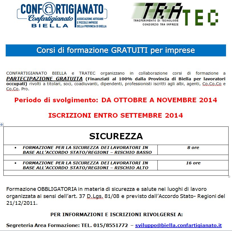 Corsi di formazione GRATUITI per imprese - SICUREZZA | Il Cerca Artigiano di Qualità
