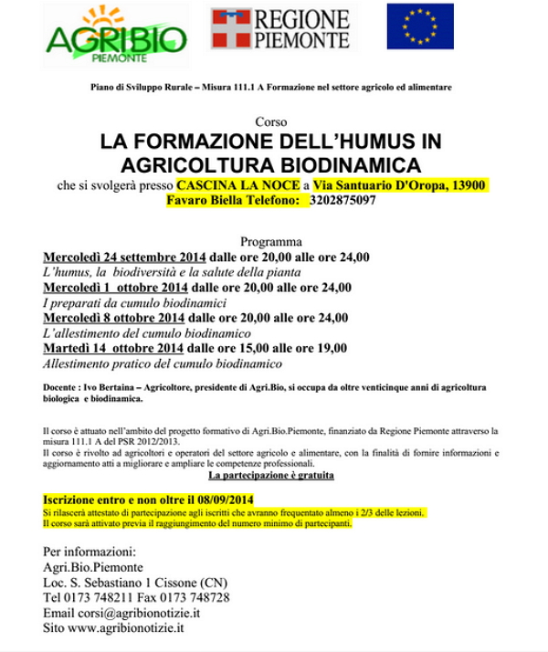 BIELLA : primo corso sull' Humus e cumulo biodinamico